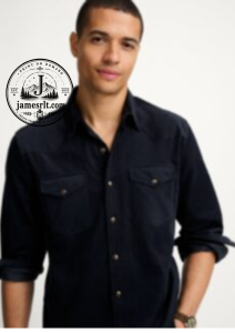 Proper Cloth The Graham Corduroy Western Shirt in Navy