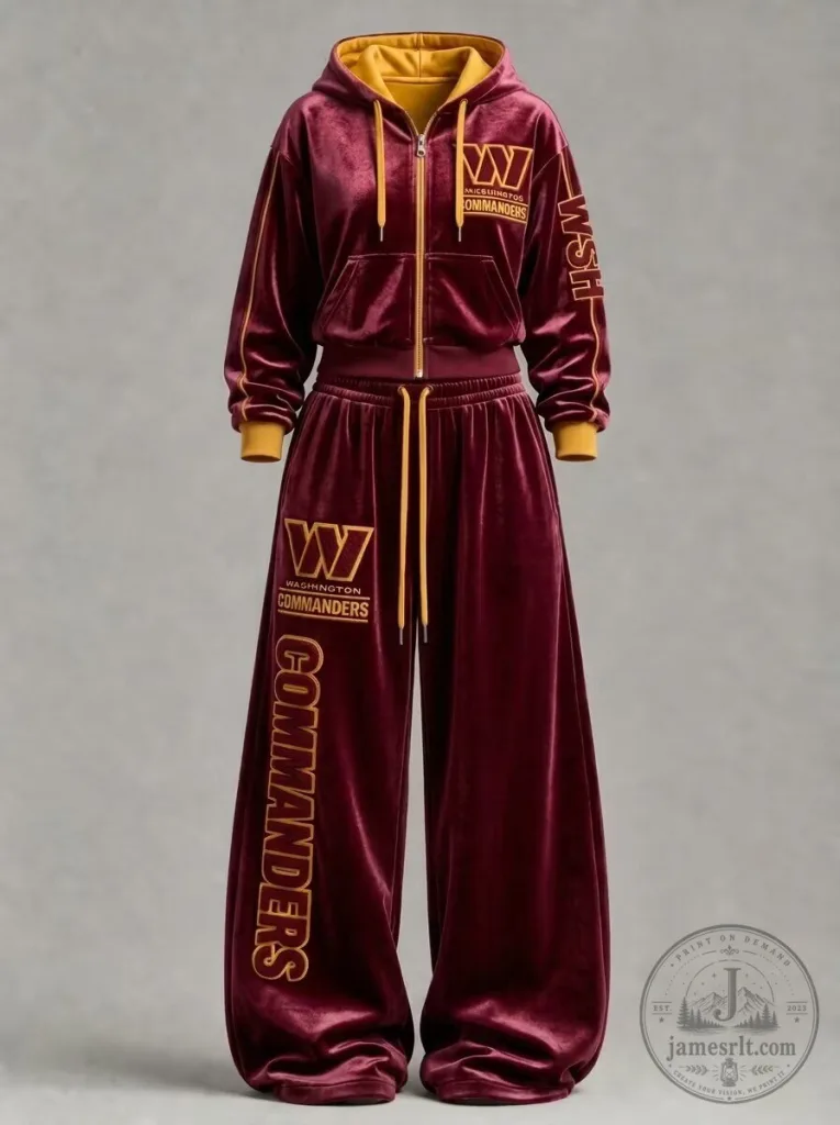 Washington Commanders Velvet Tracksuit Set with Hoodie and Wide-Leg Sweatpants