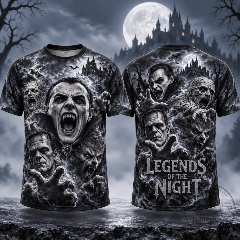 Legends of the Night Classic Horror Monsters Full Moon Castle T-Shirt Legends of the Night Classic Horror Monsters Full Moon Castle T-Shirt