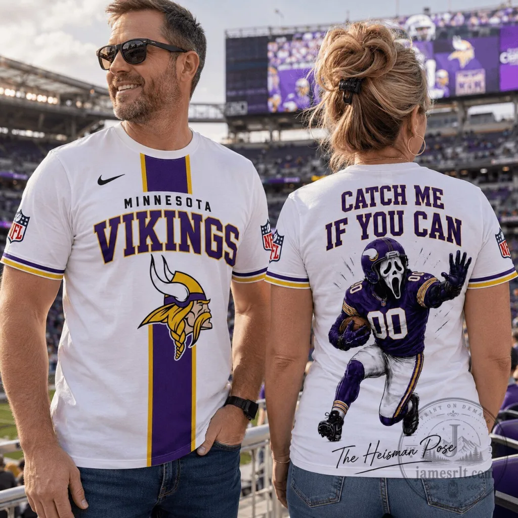 Minnesota Vikings Football Ghostface Heisman Pose White Graphic T-Shirt Minnesota Vikings Football Ghostface Heisman Pose White Graphic T-Shirt