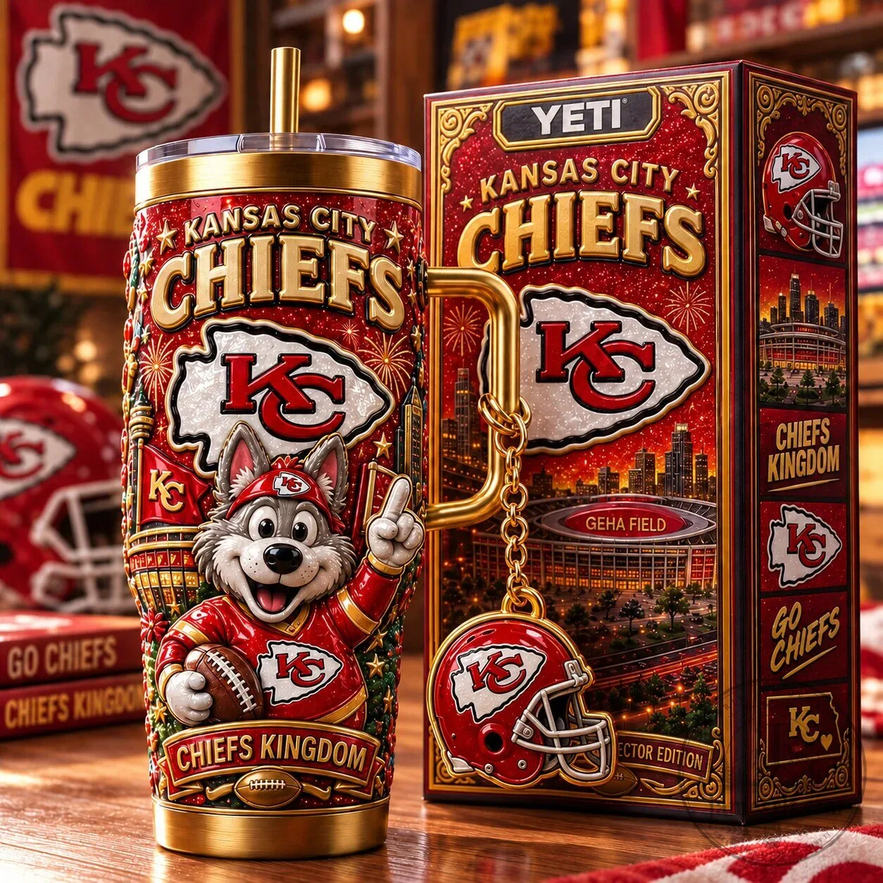 Kansas City Chiefs Football Team Insulated Stainless Steel Travel Tumbler with Handle