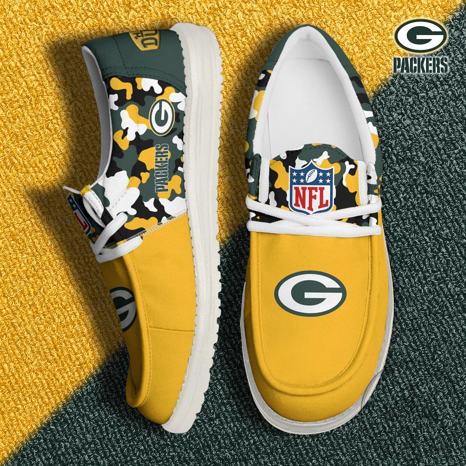 Green Bay Packers NFL Football Team Logo Camouflage Pattern Shoes