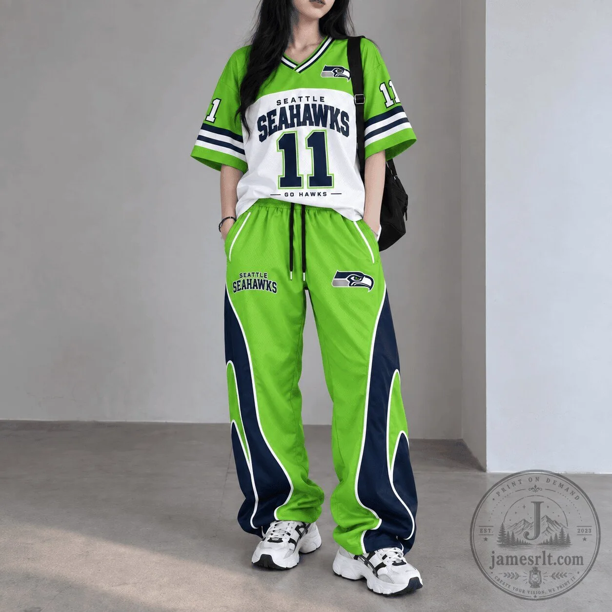 Seattle Seahawks National Football League Team Spirit Green and White Football Jersey