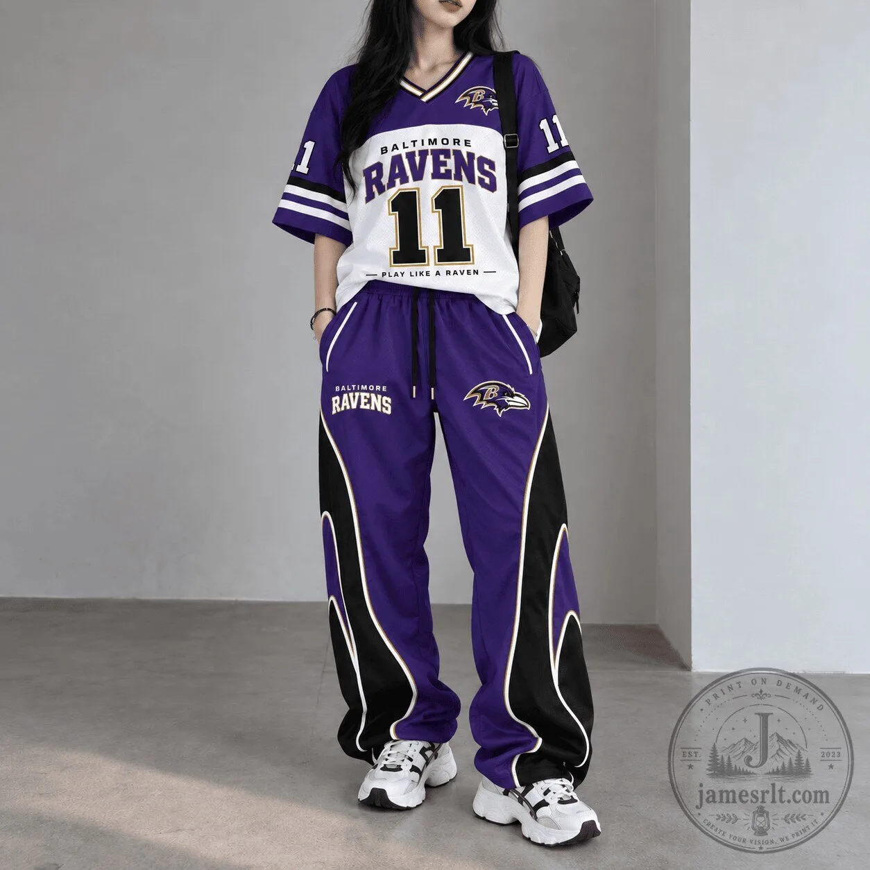 Baltimore Ravens Football Team Spirit Flame Set Jersey and Pants