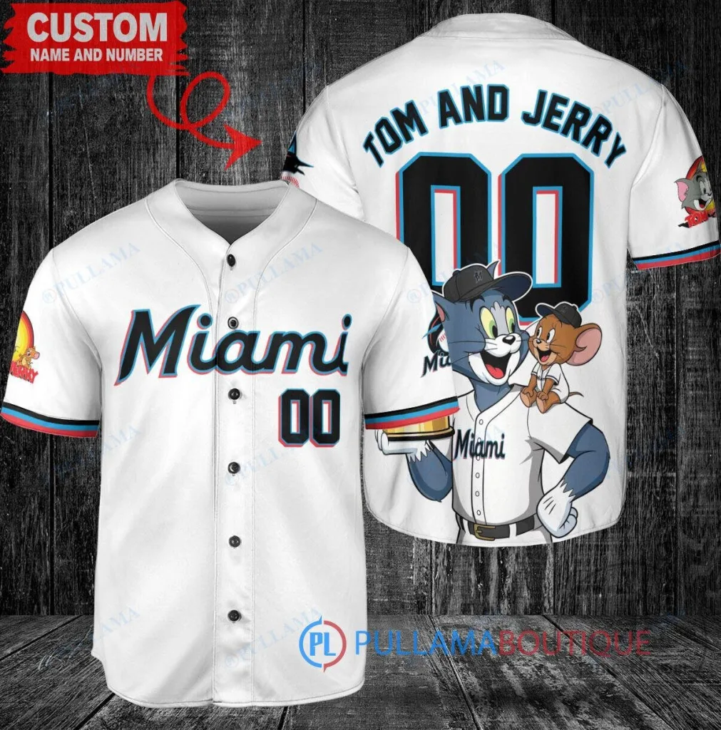 .Diablos Special Godzilla Minus Zero Limited Edition Jersey 1 Miami Marlins Baseball Tom and Jerry Cartoon Custom Baseball Jersey