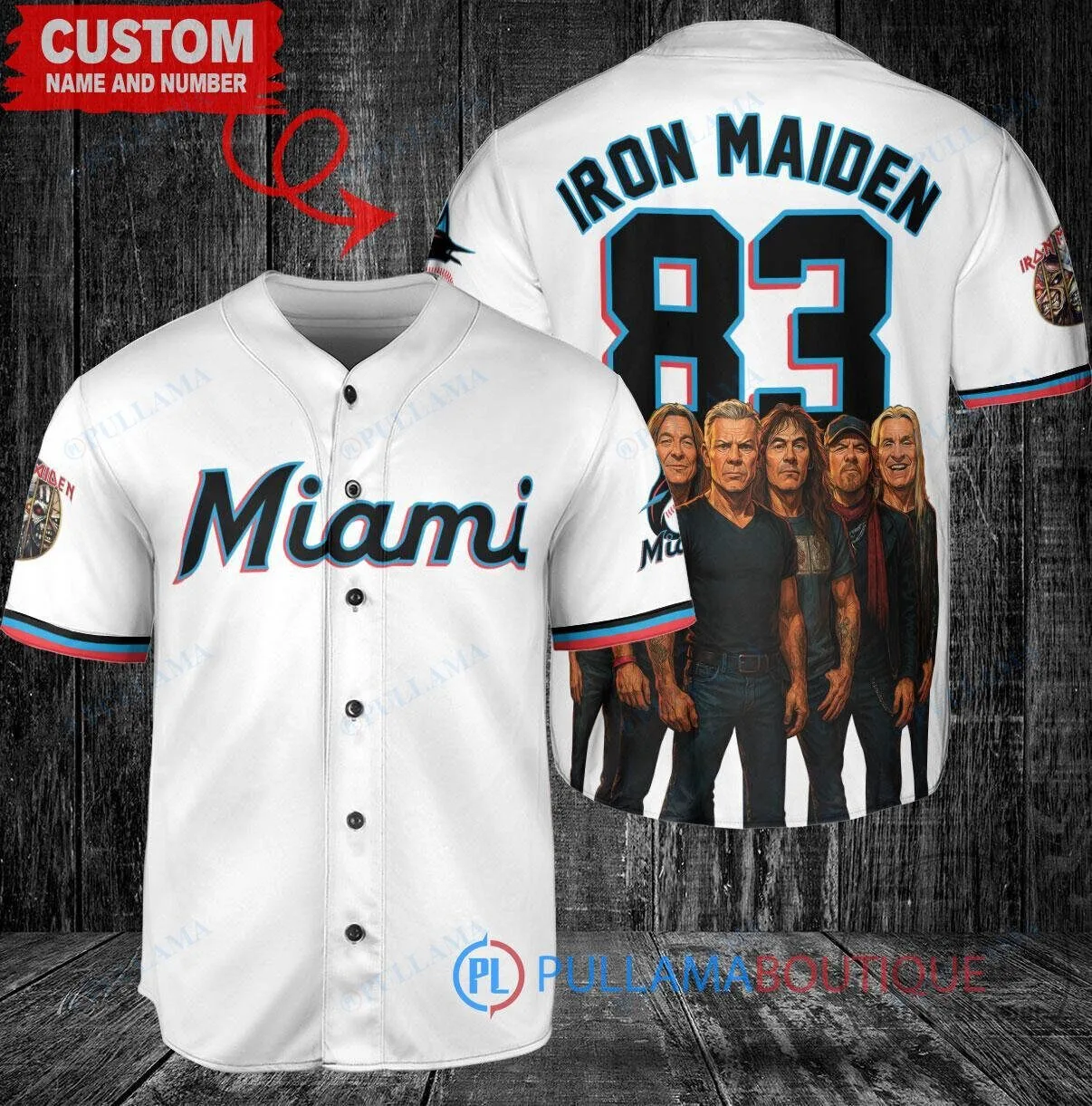 Miami Marlins Baseball Iron Maiden Band White Custom Jersey