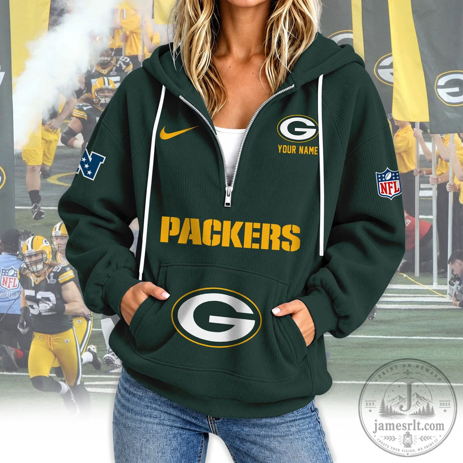 Green Bay Packers Personalized NFL Football Team Dark Green Hoodie
