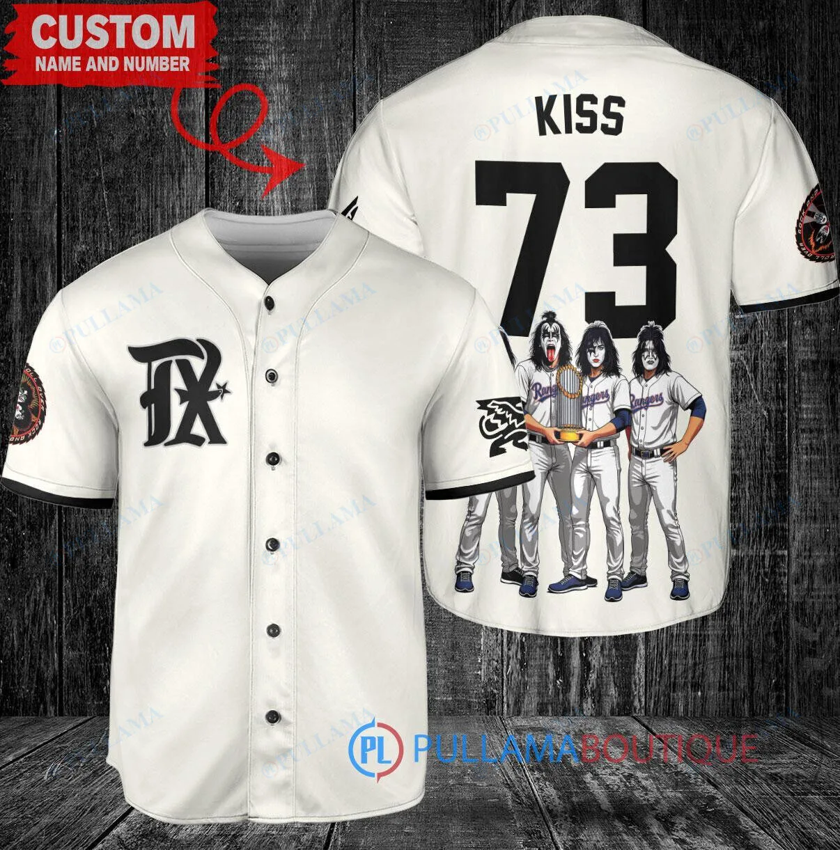 Texas Rangers Baseball KISS Band World Series Champions Custom Baseball Jersey