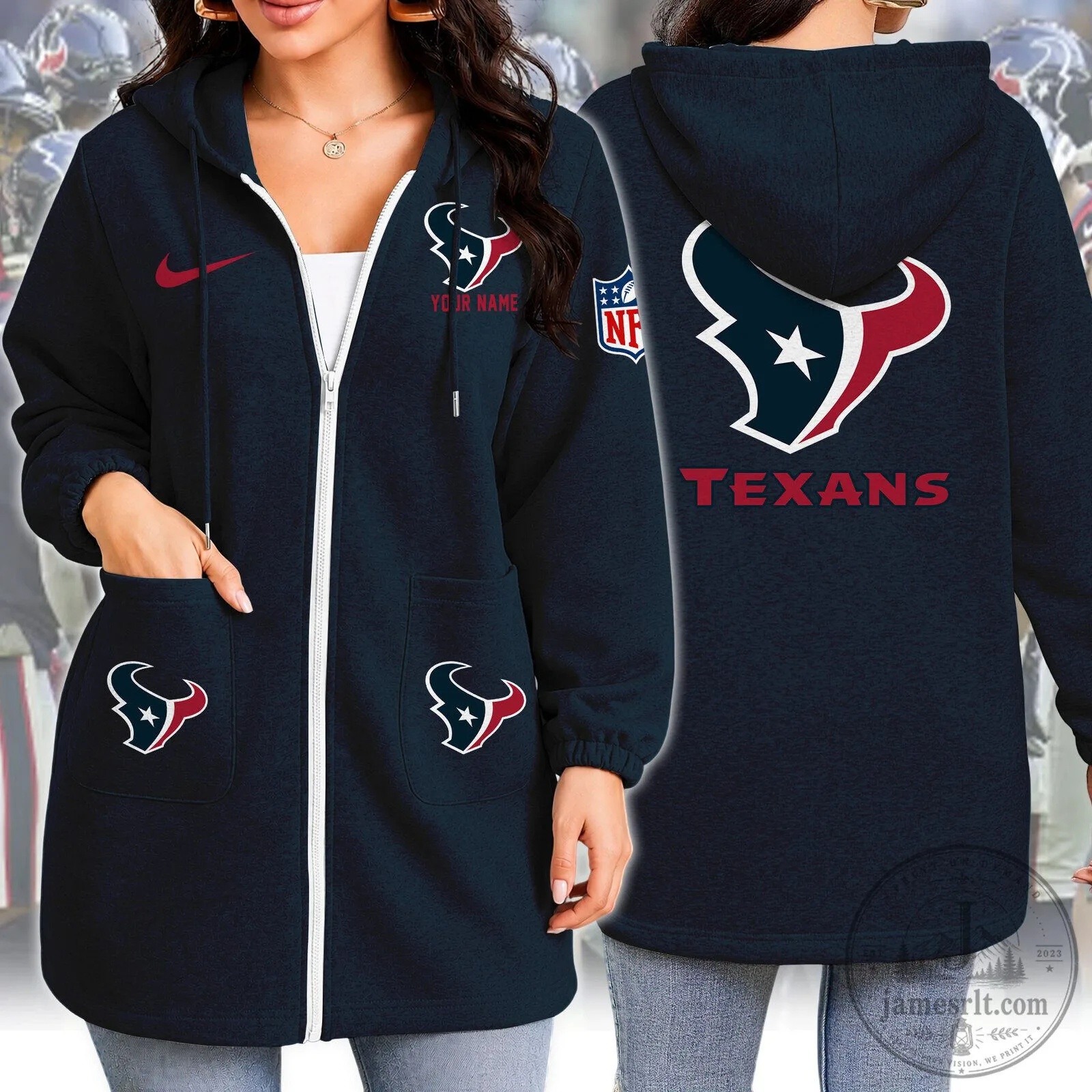 Houston Texans NFL Team Logo Full-Zip Hoodie with Pockets