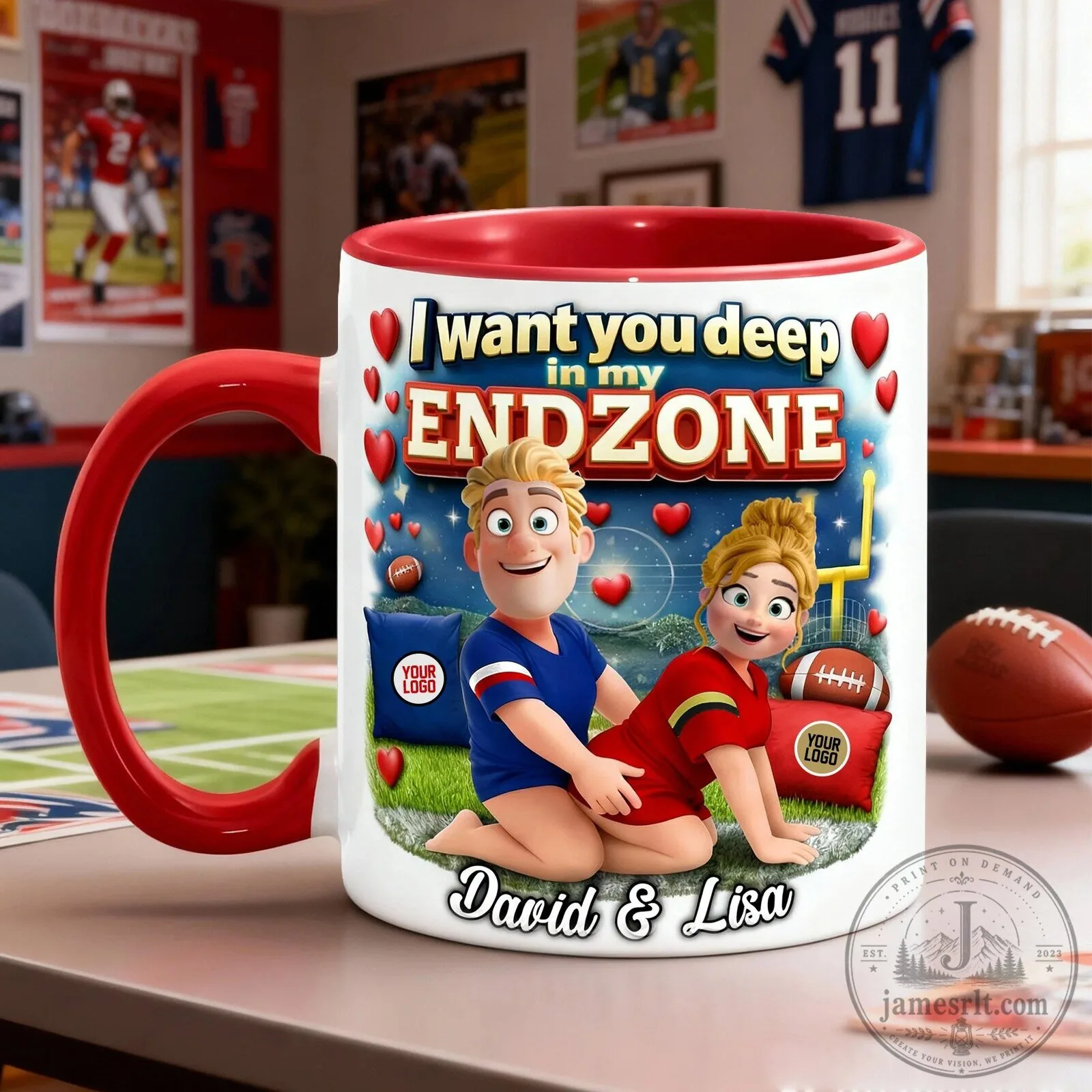 Personalized Football Couple I Want You Deep In My Endzone Mug
