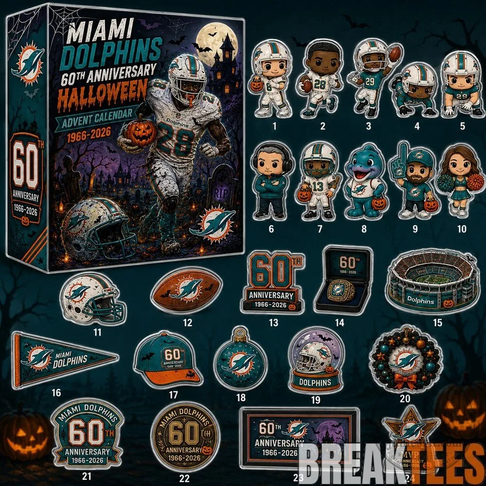 Miami Dolphins 60th Anniversary Halloween Advent Calendar 1966-2026 Football Fan Gift