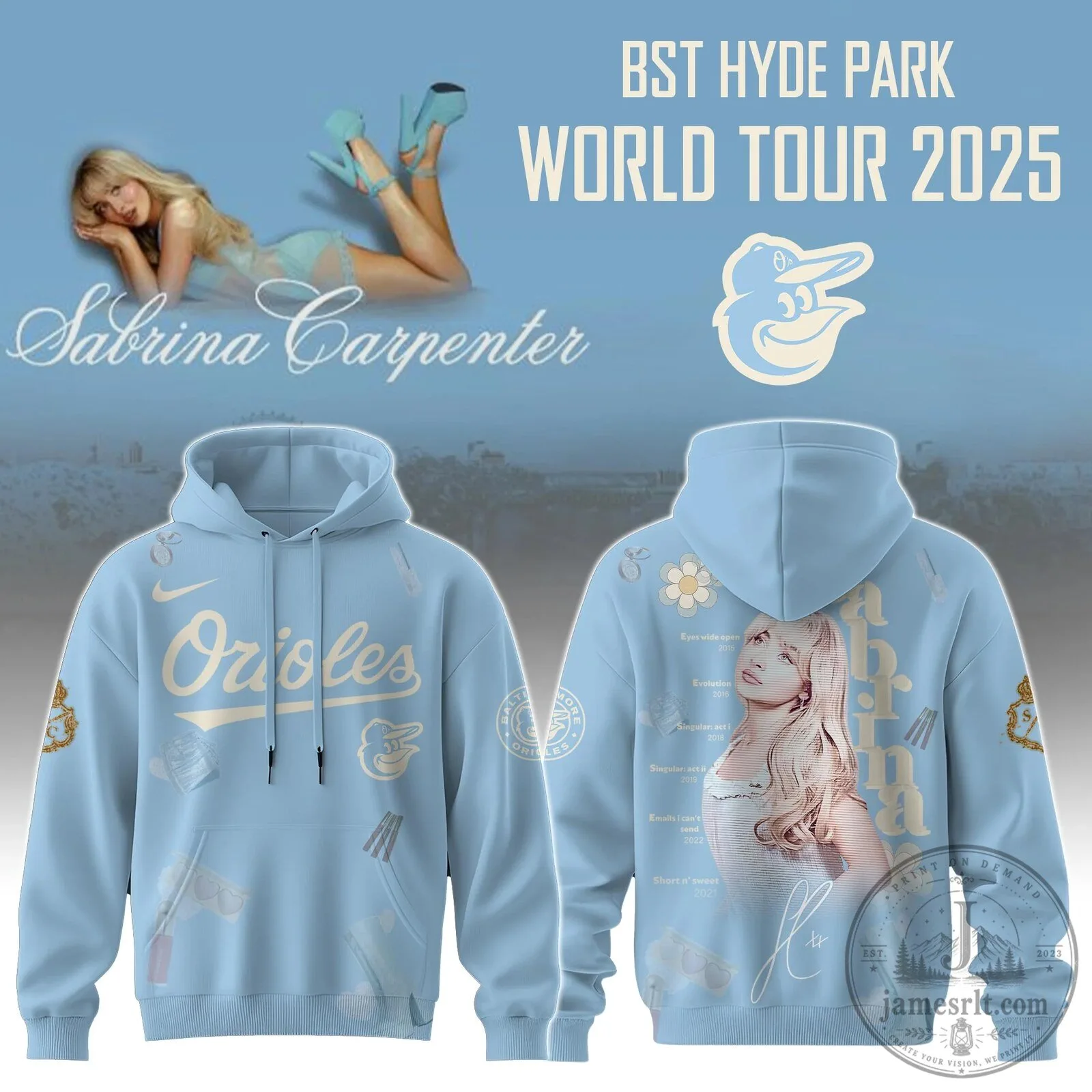 Sabrina Carpenter Baltimore Orioles Short 'n' Sweet World Tour 2025 Hoodie