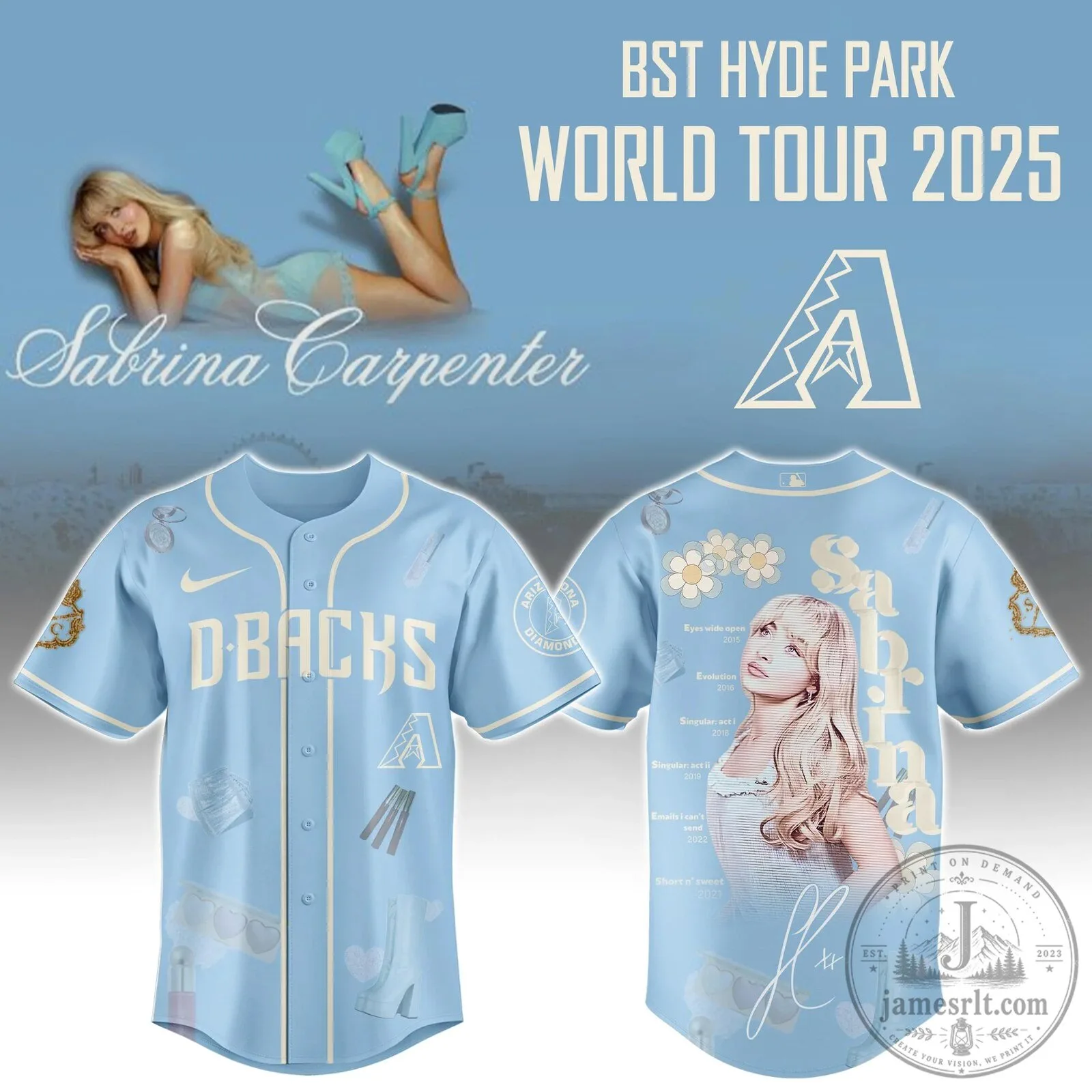 Sabrina Carpenter Arizona Diamondbacks Short n' Sweet Tour Baseball Jersey