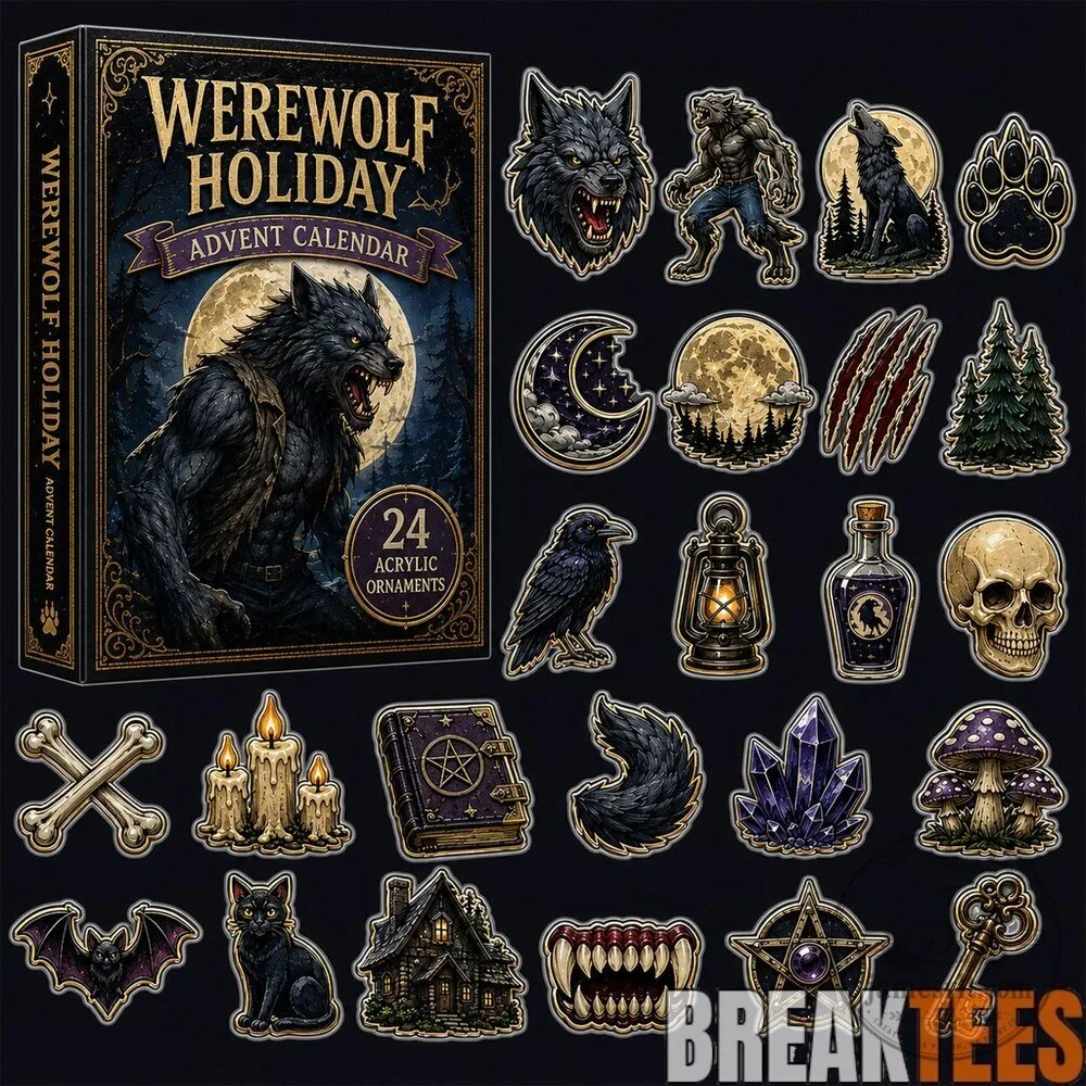 Holiday Advent Calendar Featuring 24 Acrylic Ornaments of Werewolves