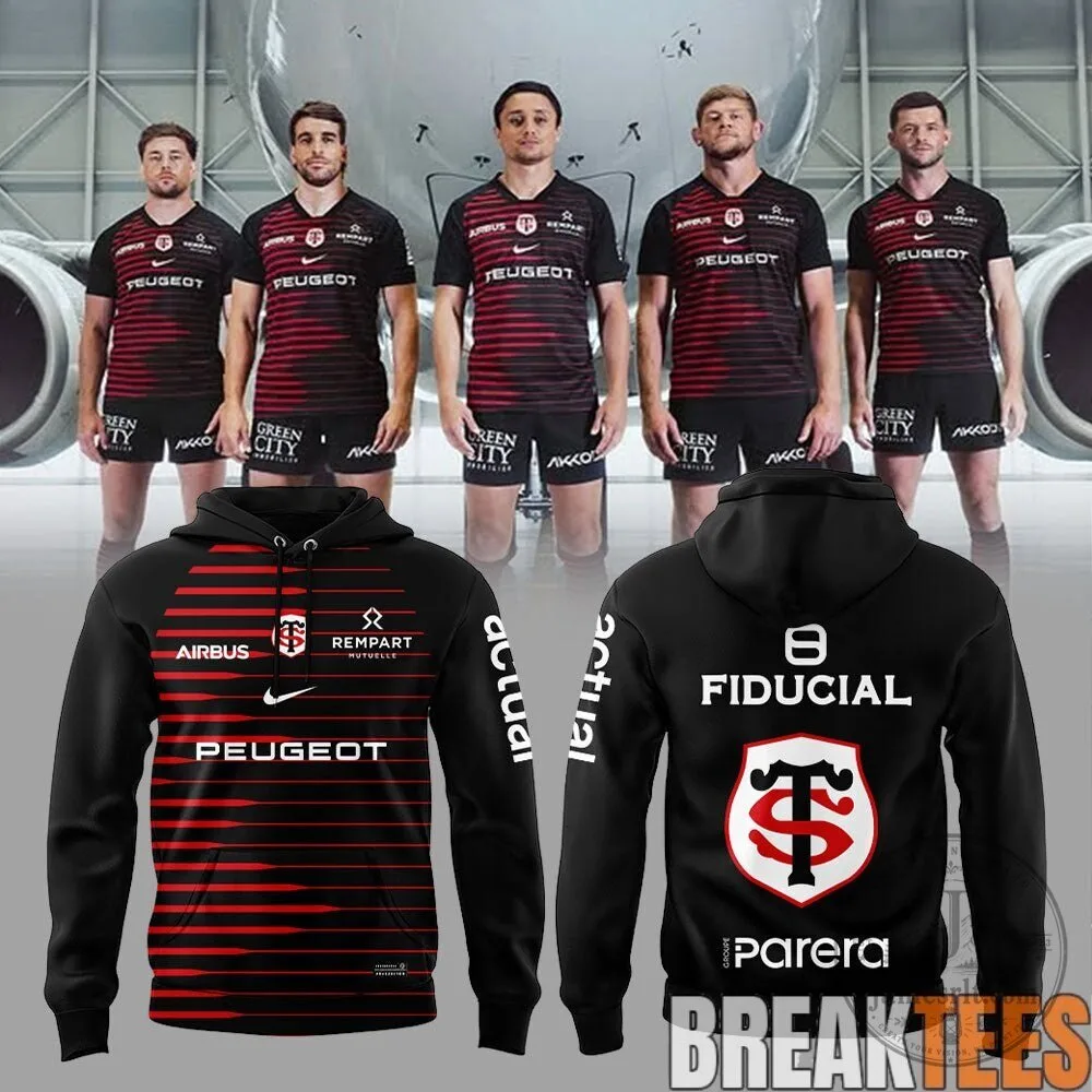 Stade Toulousain Rugby Club Home Kit Black and Red Striped Hoodie