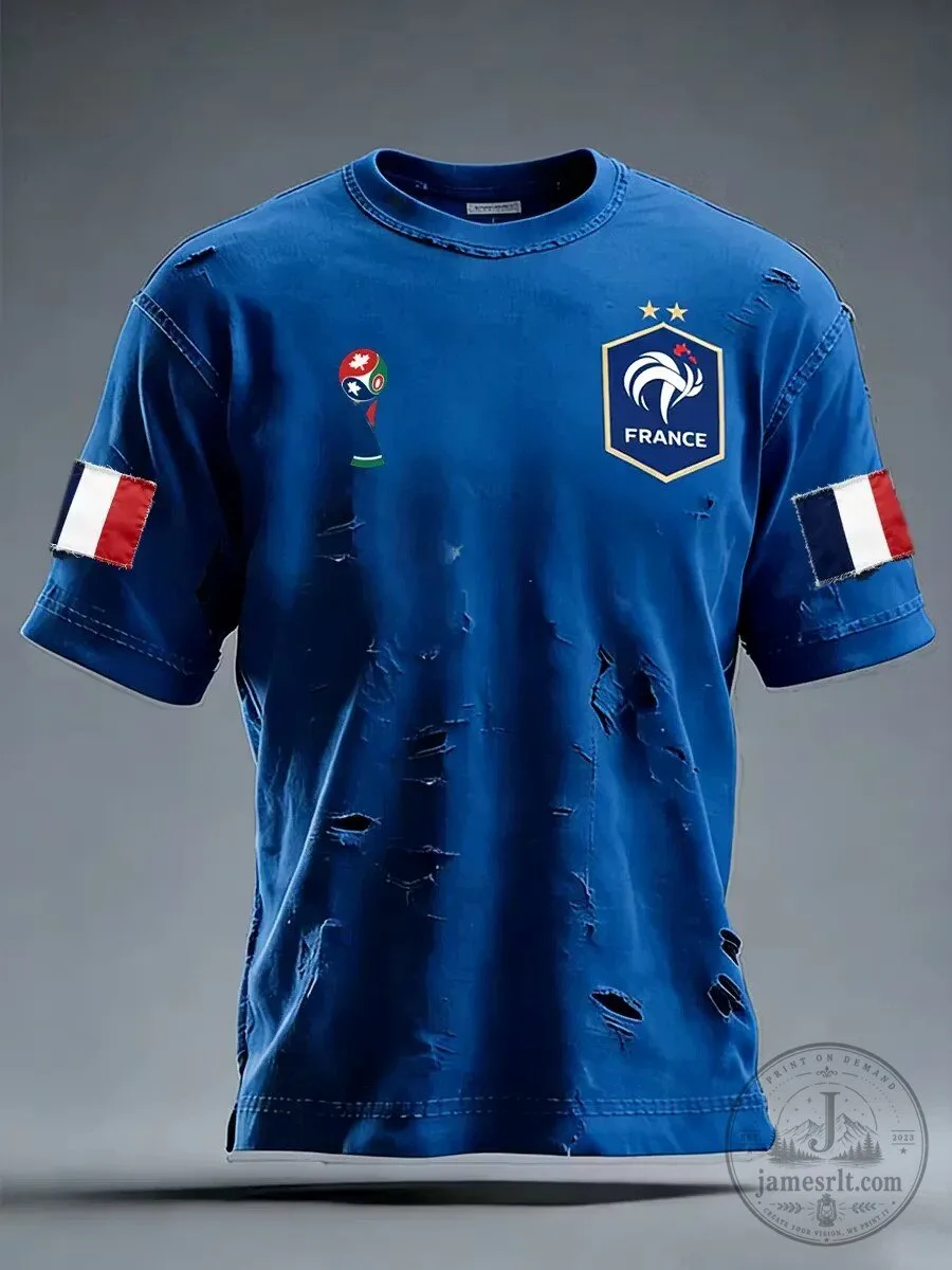 France Football Team Distressed Blue Graphic T-Shirt