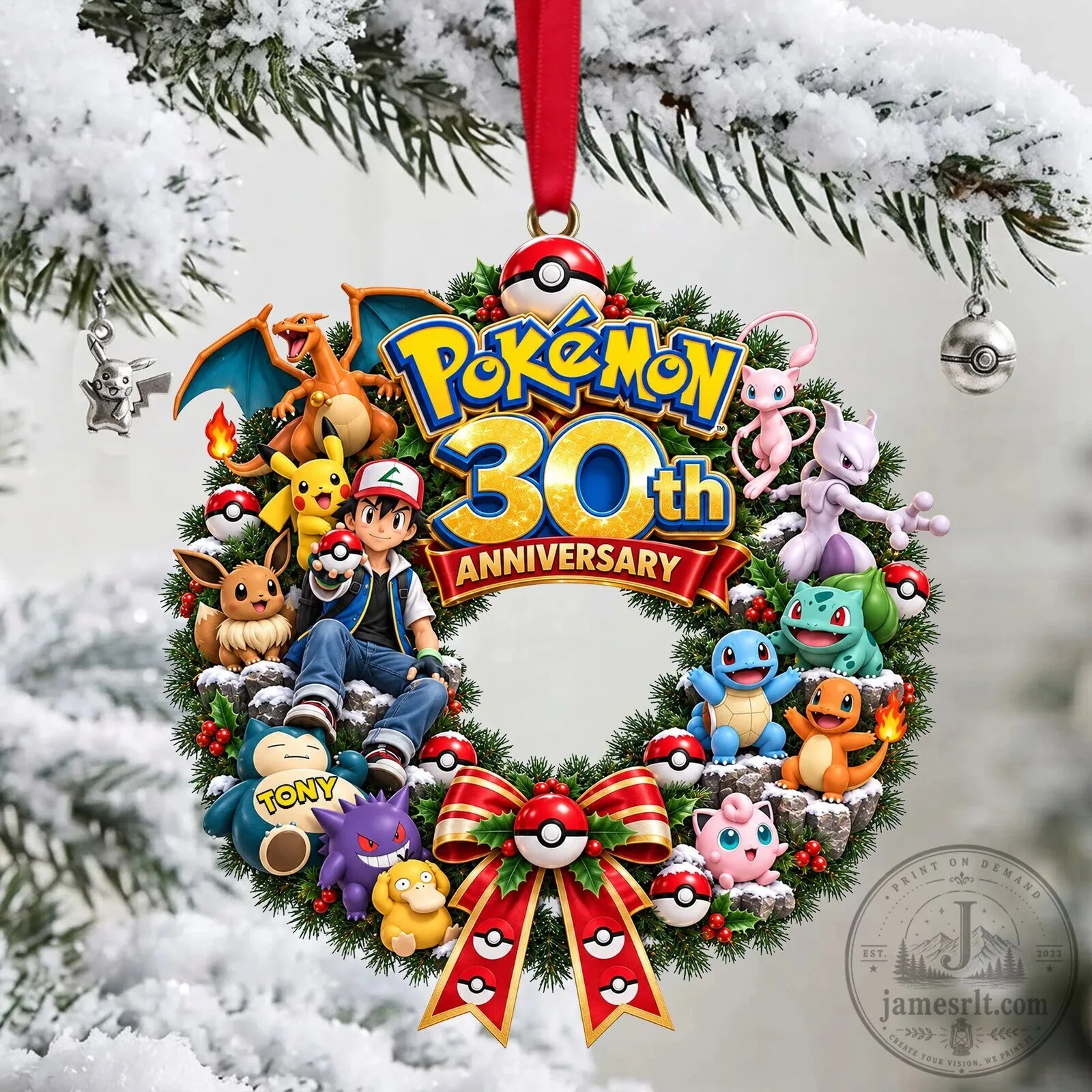 Pokemon 30th Anniversary Christmas Holiday Ornament