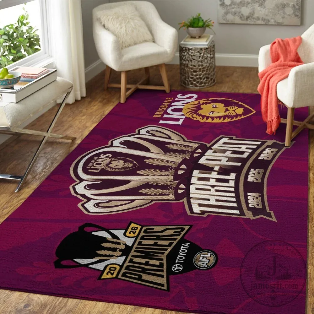 Brisbane Lions AFL Premiers Three-Peat 2024-2026 Commemorative Area Rug