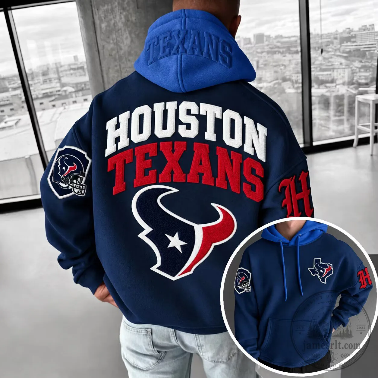 Houston Texans NFL Football Team Logo Embroidered Blue Hoodie