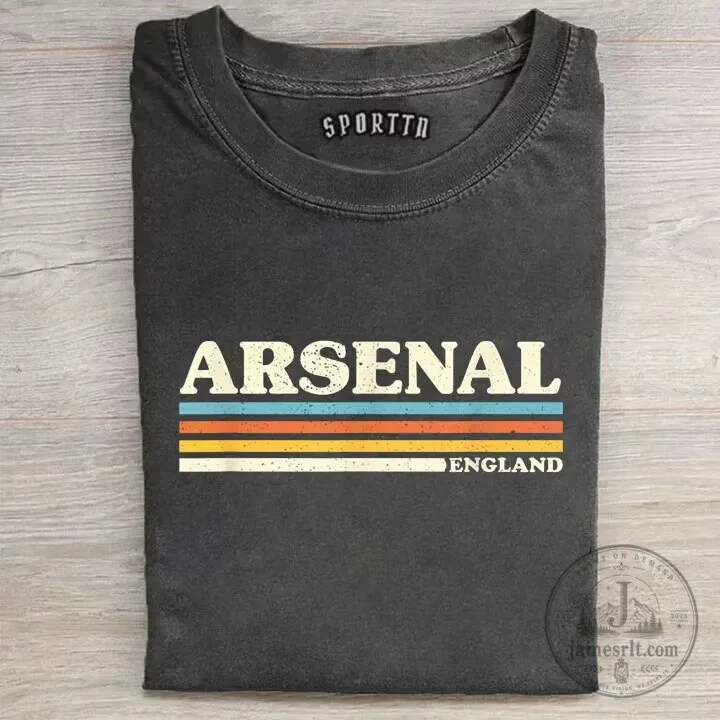 England Soccer Arsenal Retro Striped Design Graphic T-Shirt