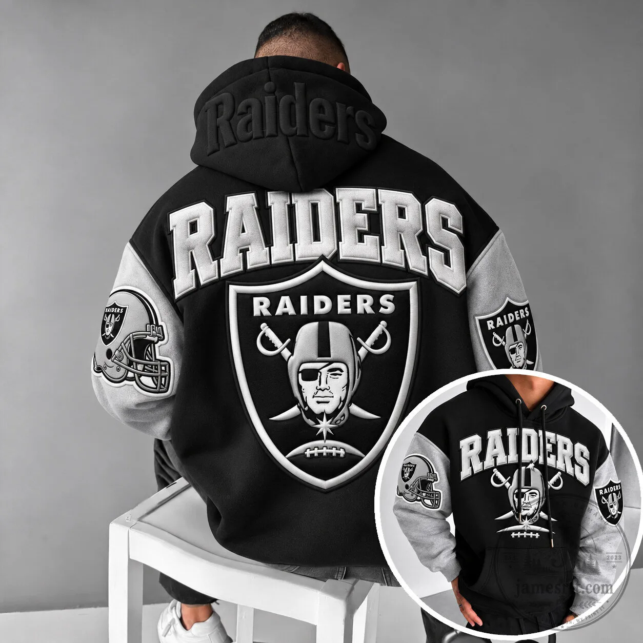 Las Vegas Raiders Oversized Black and Gray Hoodie