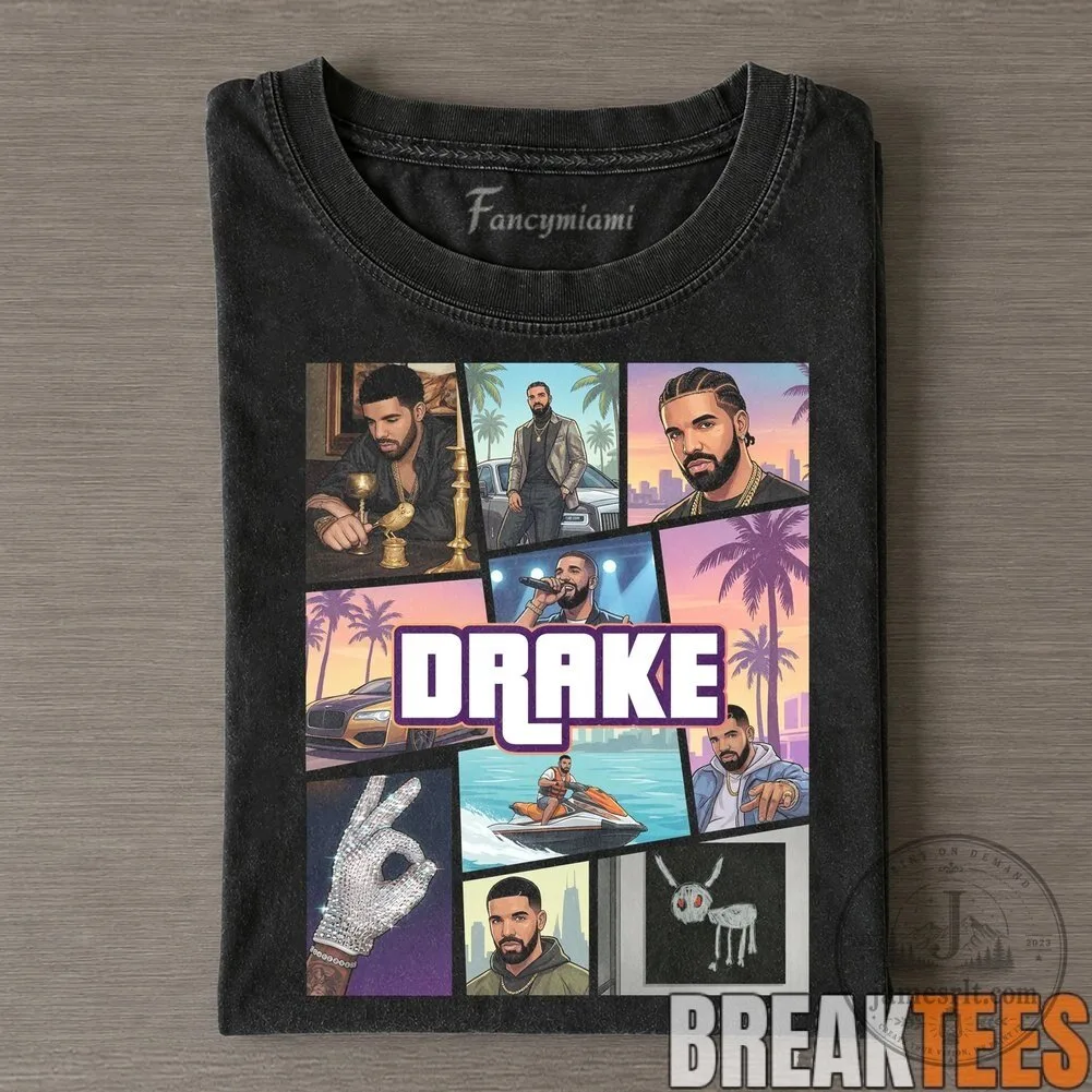 Drake Grand Theft Auto Style Collage Graphic Black T-Shirt