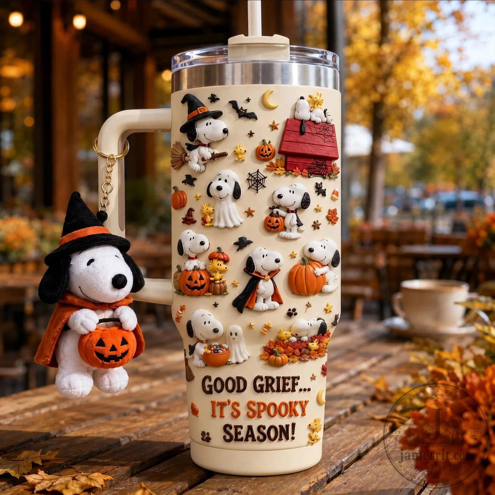 Insulated Stainless Steel Tumbler with Handle for Snoopy Halloween Spooky Season