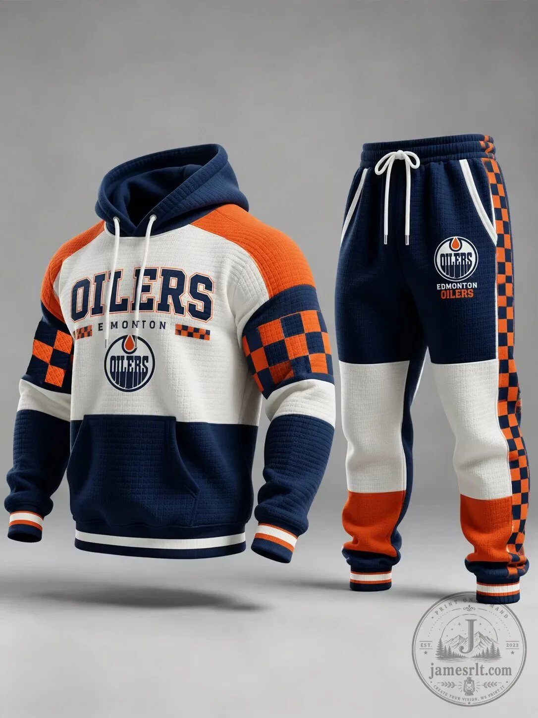 Edmonton Oilers Checkerboard Pattern Hoodie and Jogger Pants Set