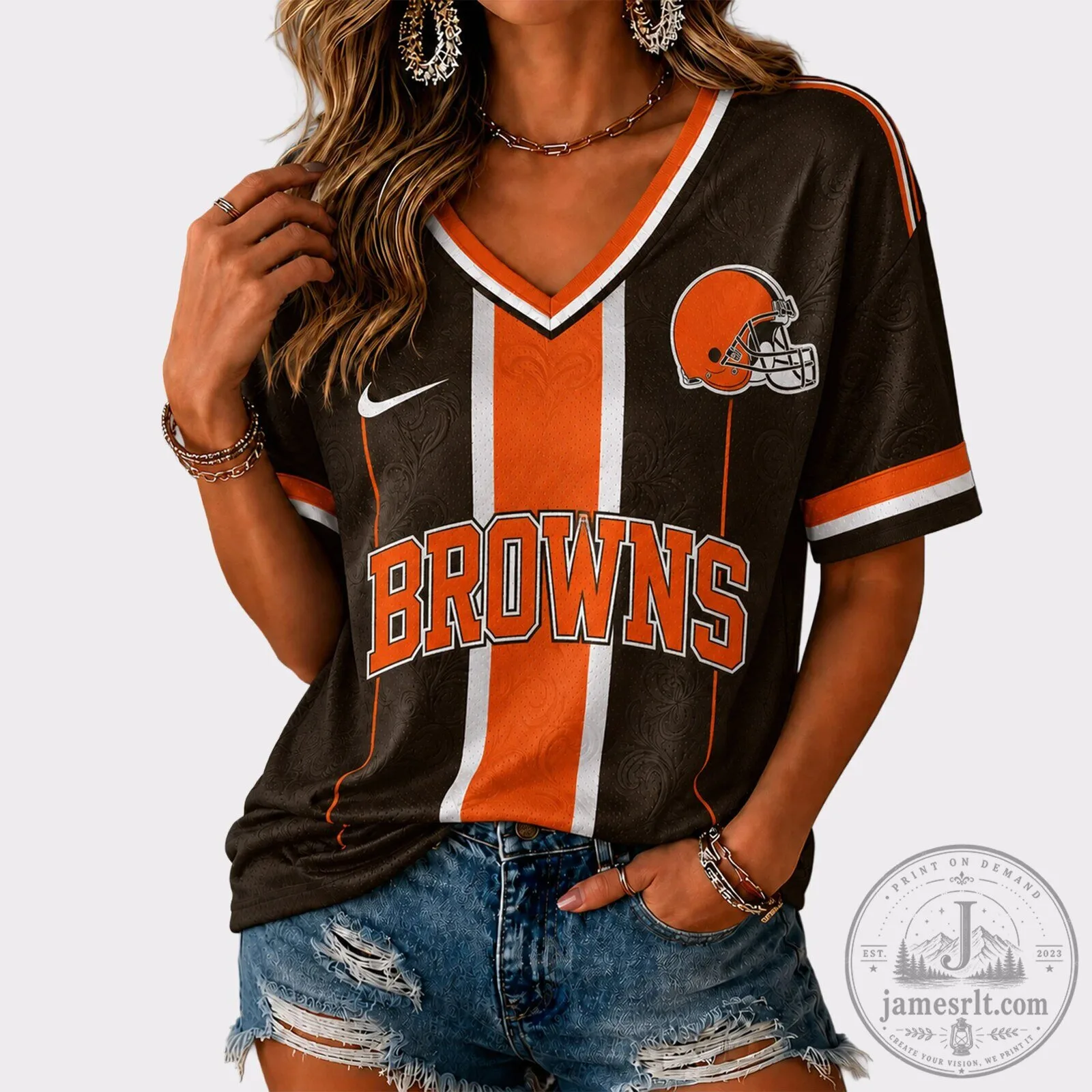 Cleveland Browns Football Team Fan Apparel V-Neck Game Day T-Shirt