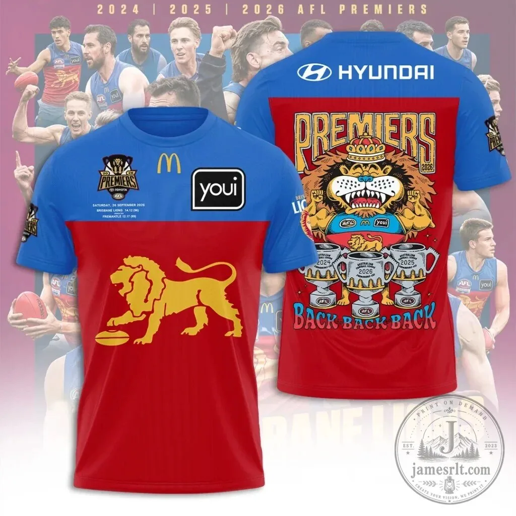 Brisbane Lions AFL Premiers 2026 Back to Back to Back Football Jersey