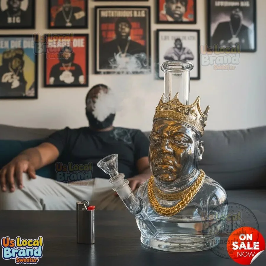 The Notorious B.I.G. Rapper Head Glass Water Pipe Bong with Crown