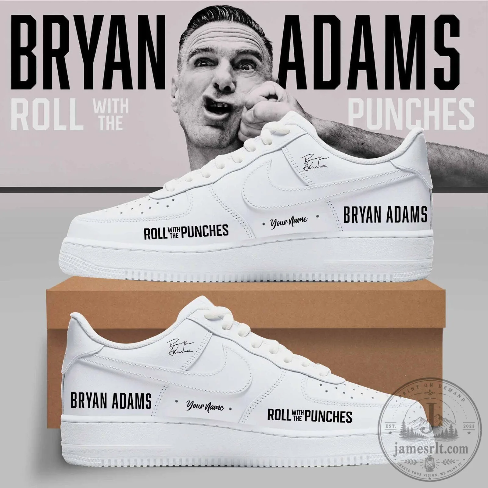 Bryan Adams Roll With The Punches Tour White Custom Shoes