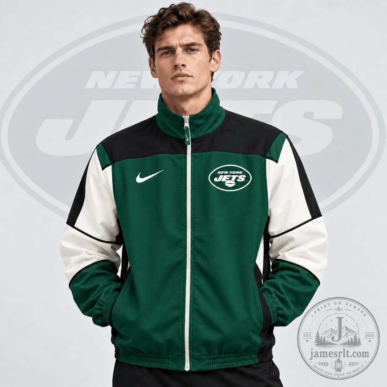 New York Jets National Football League Team Crest Color Block Full Zip Windbreaker Jacket