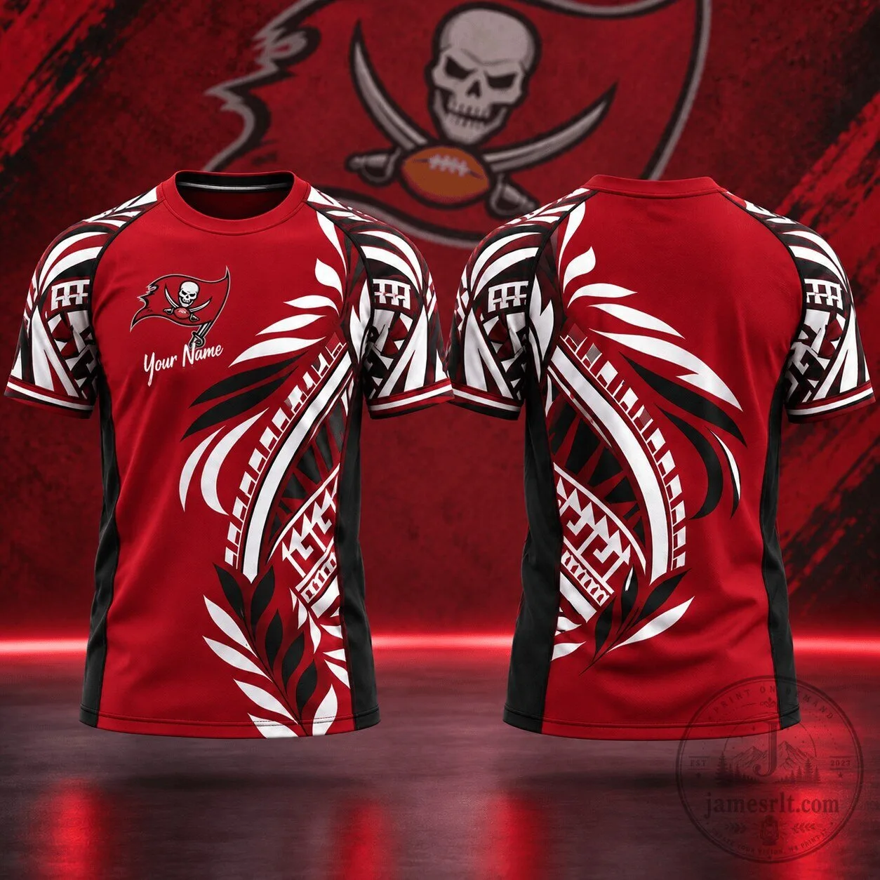 Tampa Bay Buccaneers NFL Football Tribal Graphic Custom Name T-Shirt