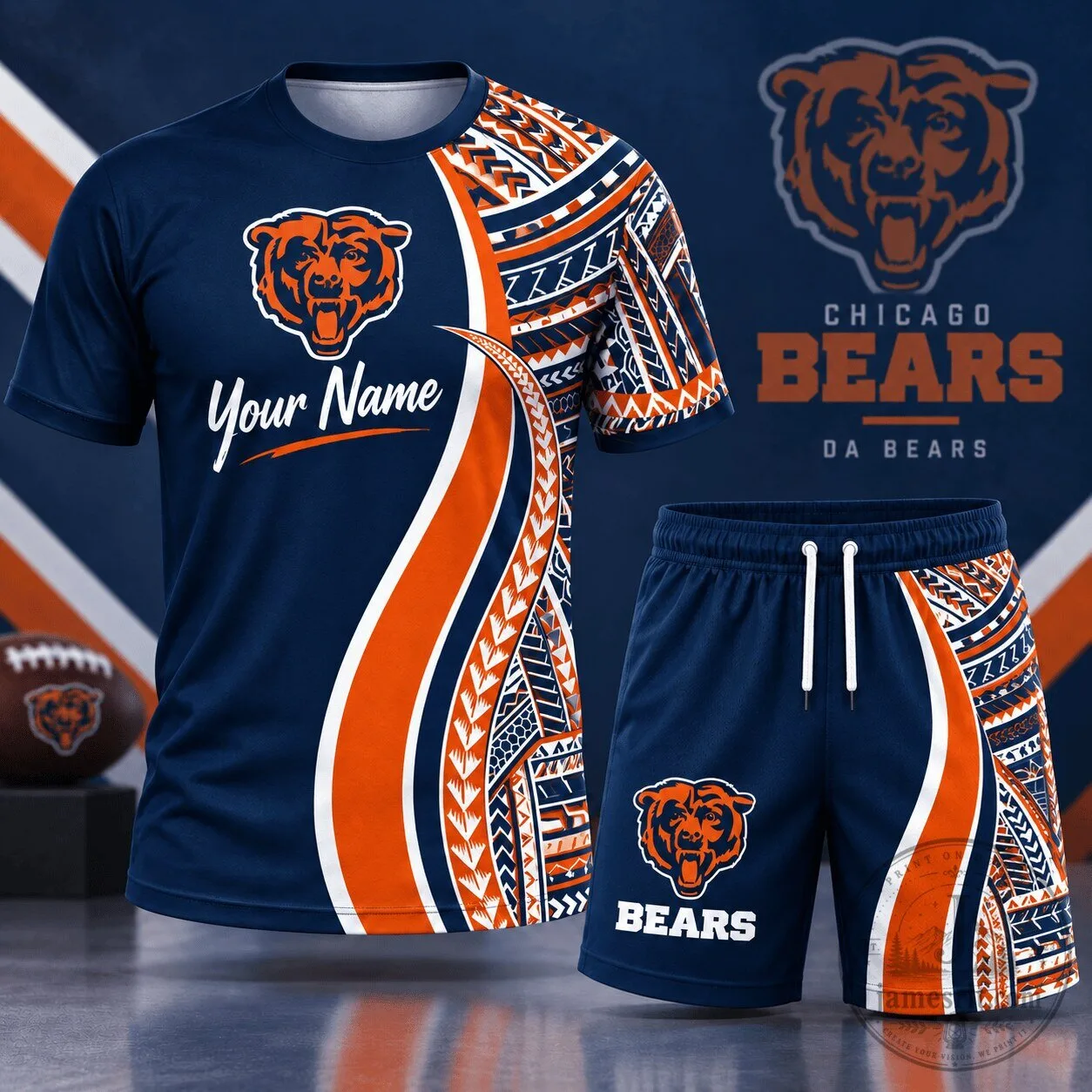 Chicago Bears Tribal Graphic Custom Name T-Shirt and Shorts Set