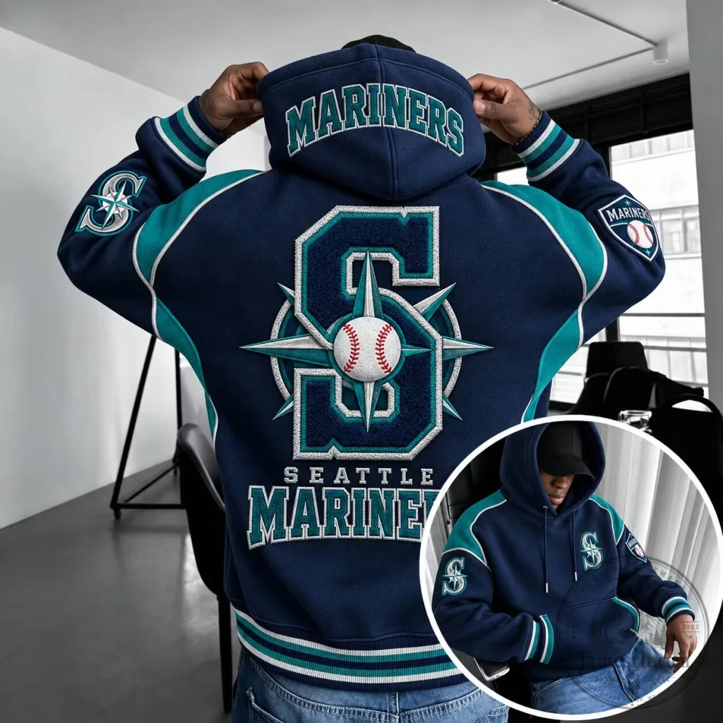 Seattle Mariners Baseball Team Logo Navy Blue Fan Apparel Hoodie Seattle Mariners Baseball Team Logo Navy Blue Fan Apparel Hoodie