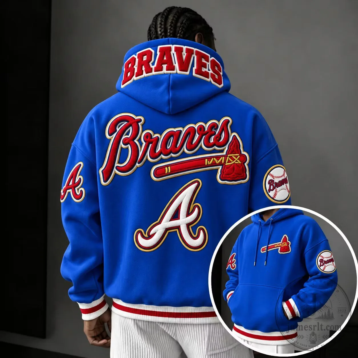 Atlanta Braves Baseball Team Logo Royal Blue Oversized Hoodie