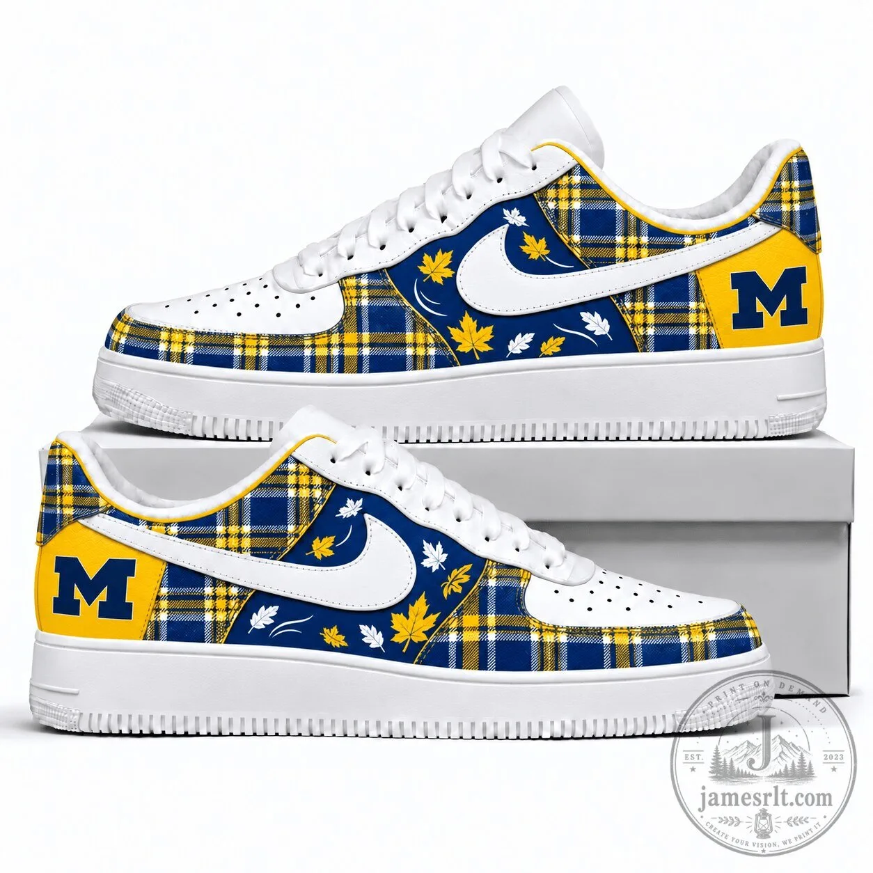 Michigan Wolverines Plaid Pattern Autumn Leaves Custom Shoes