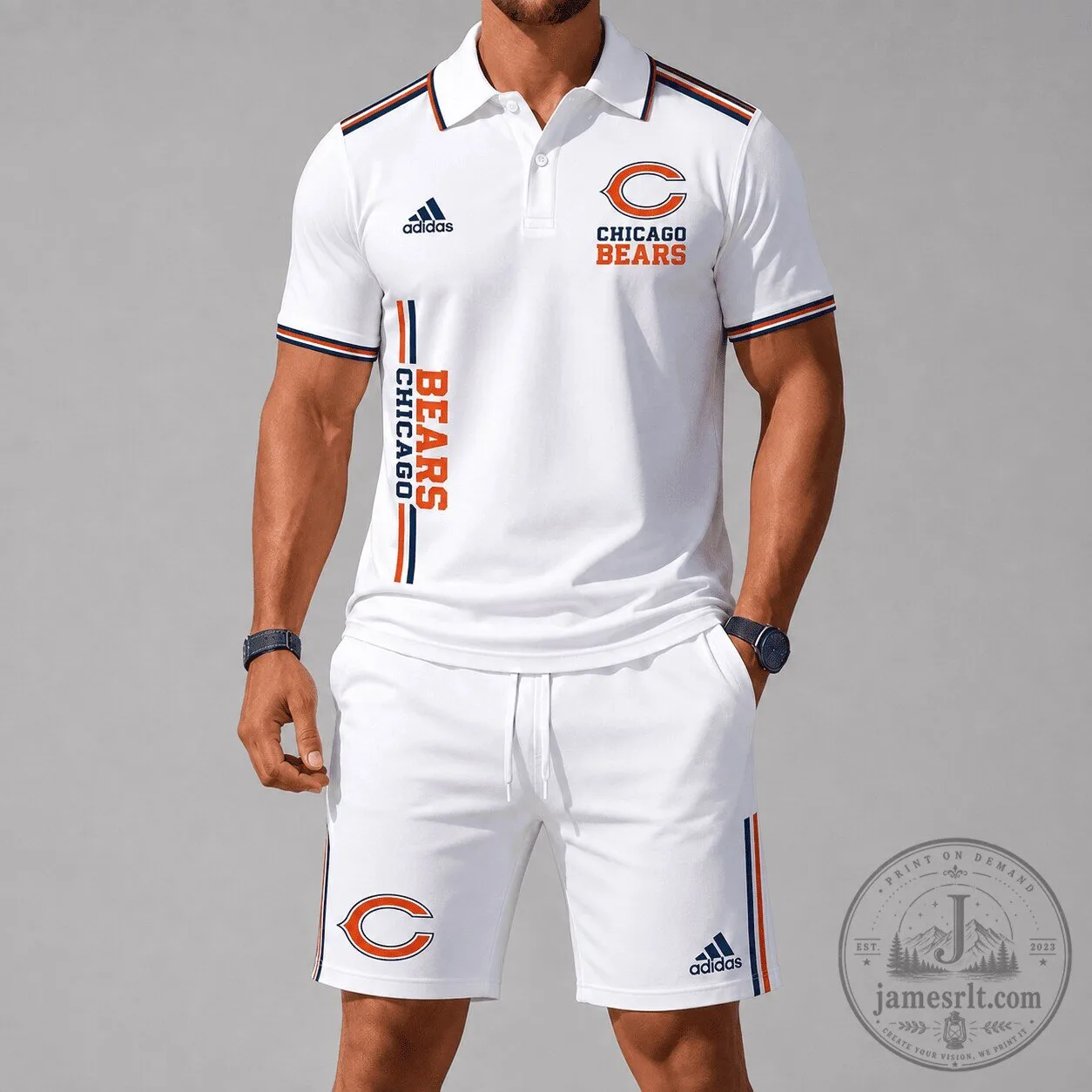 Chicago Bears National Football League Team Logo White Polo Shirt for Men