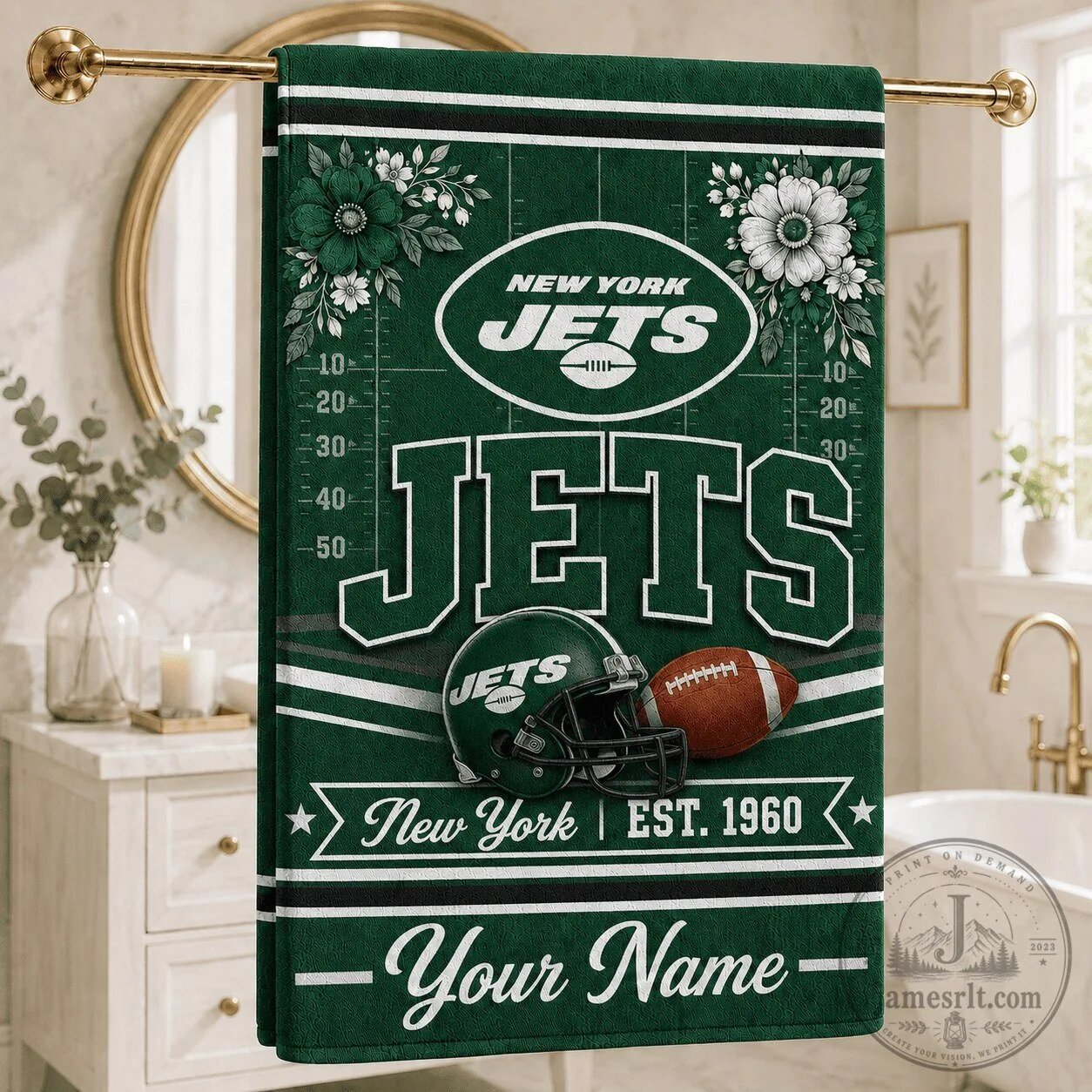 New York Jets Football Field Design Personalized Bath Towel