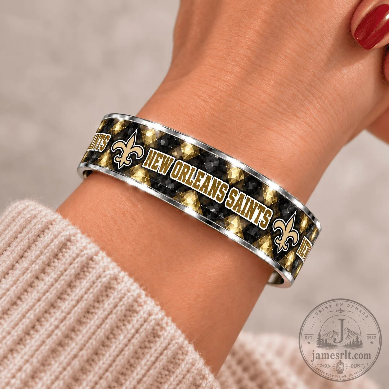 New Orleans Saints Football Team Logo Patterned Cuff Bracelet