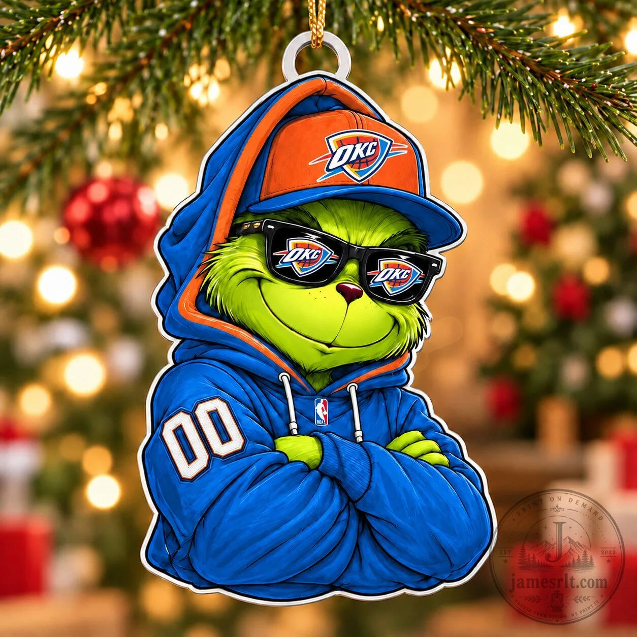 Oklahoma City Thunder Grinch Christmas Holiday Ornament