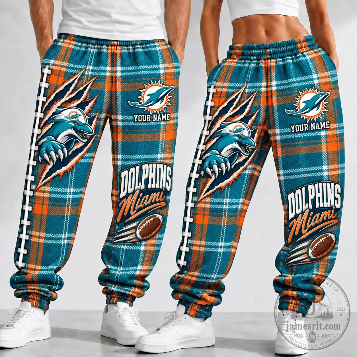 Miami Dolphins NFL Plaid Custom Name Football Team Fan Pants