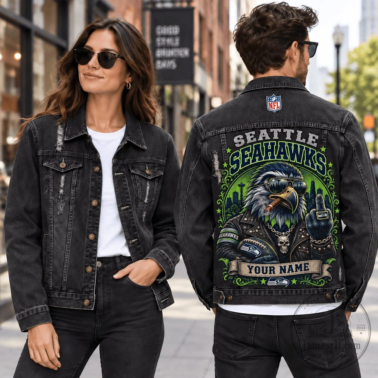 Seattle Seahawks NFL Denim Jacket with Custom Name for Football Fans
