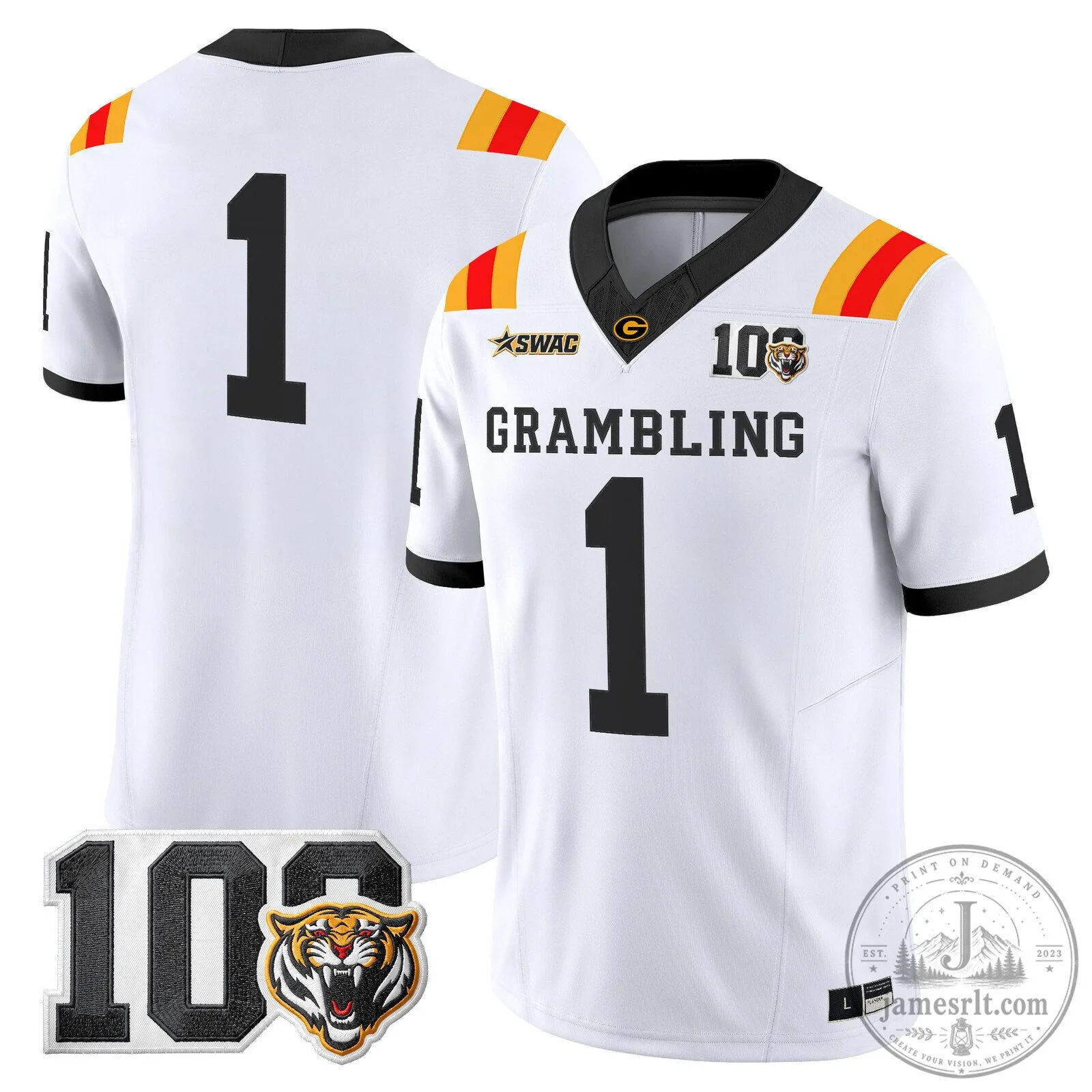 Grambling State Tigers Football Team White Number One Fan Jersey