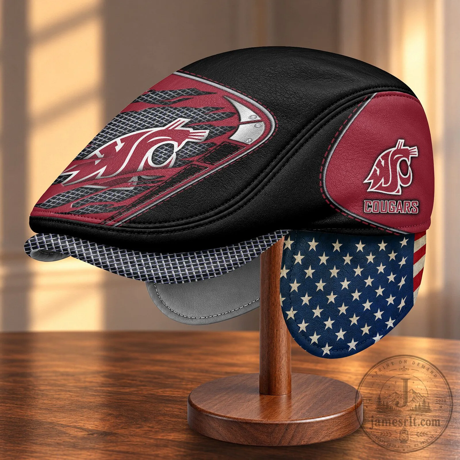 Washington State Cougars NCAA Flat Cap with Foldable Ear Flaps