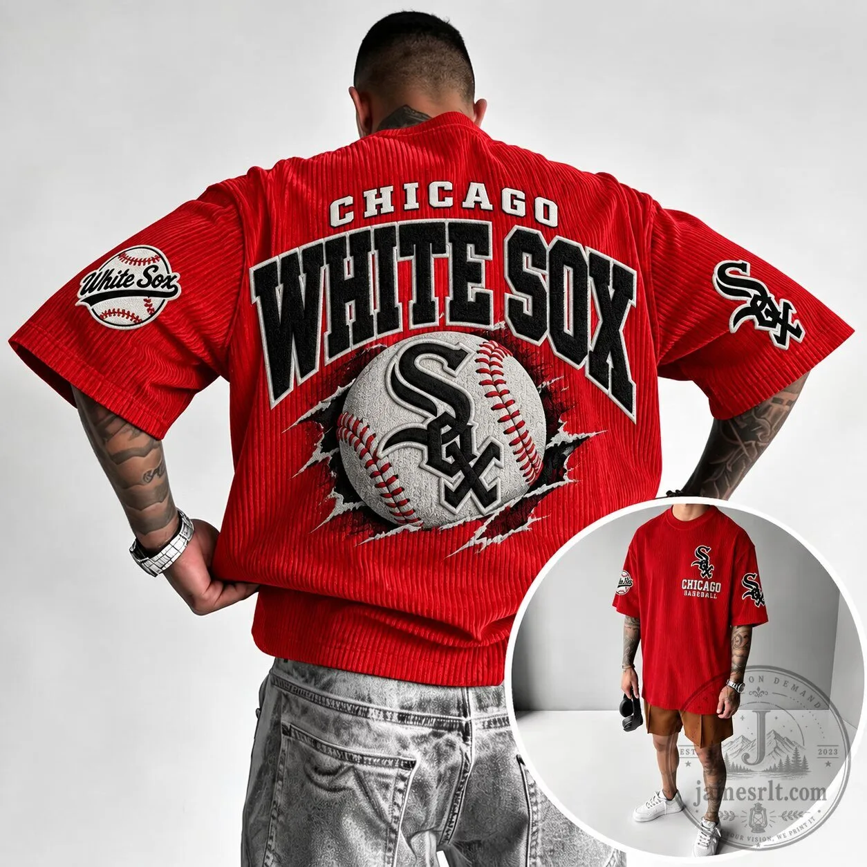 Chicago White Sox Baseball Team Red Oversized Short Sleeve T-Shirt