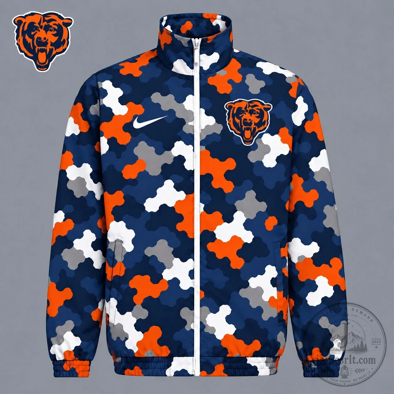Chicago Bears NFL Team Logo Camouflage Pattern Full-Zip Jacket 1 Chicago Bears NFL Team Logo Camouflage Pattern Full-Zip Jacket