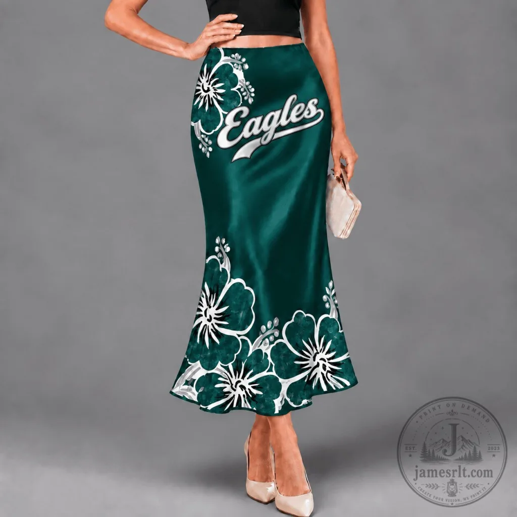 Philadelphia Eagles Hibiscus Floral Pattern High-Waisted Maxi Skirt Philadelphia Eagles Hibiscus Floral Pattern High-Waisted Maxi Skirt