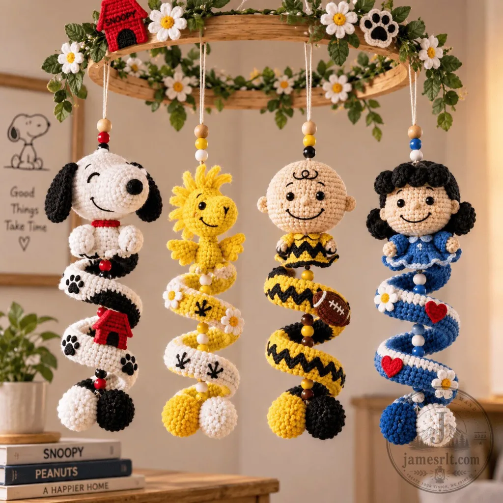 Snoopy Peanuts Characters Crochet Baby Mobile Wind Chime Nursery Decor Snoopy Peanuts Characters Crochet Baby Mobile Wind Chime Nursery Decor